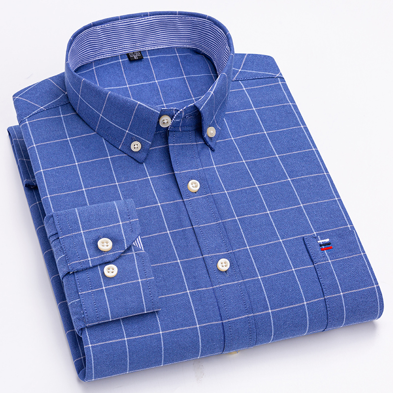 Oxford Cotton Casual Shirt Business - 100% algodão puro oxford masculino listrado