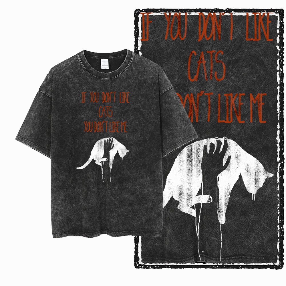 Acid Wash Vintage Graphic T Shirt - Camiseta masculina com estampa de gato