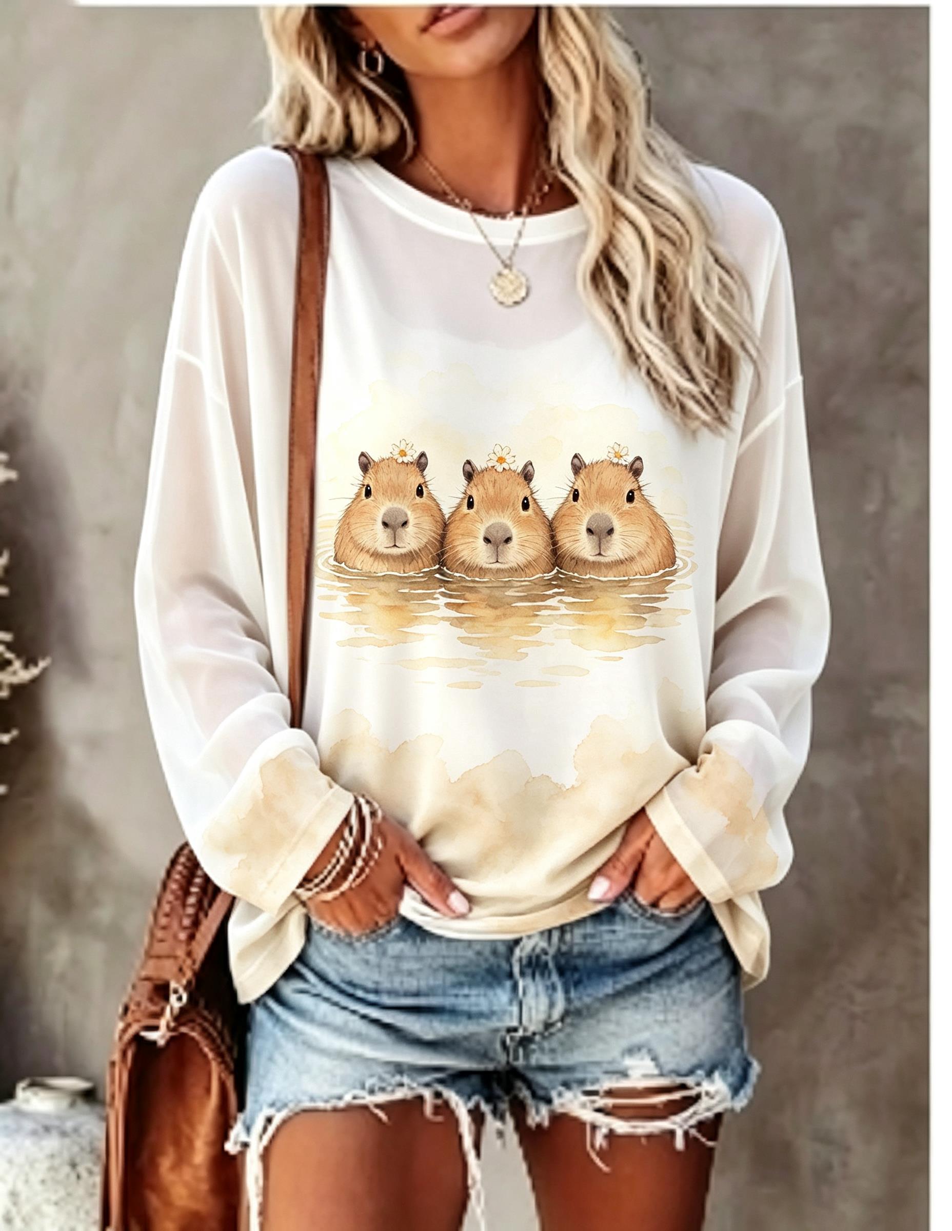 T-Shirts - Camiseta de manga comprida para mulher,
