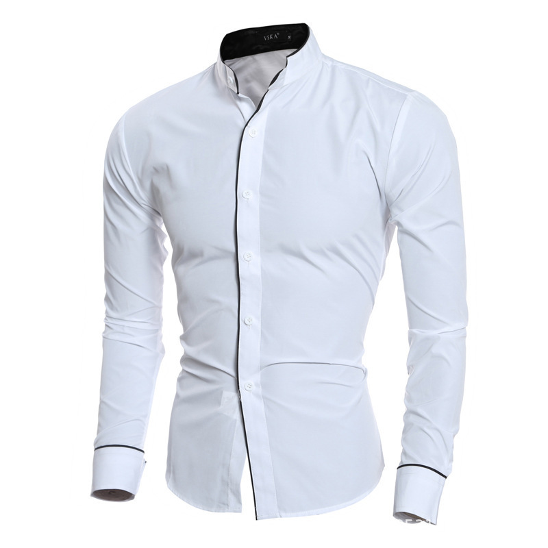 Camisas Masculinas Slim Fit de - Mandarin Collar Formal Shirt Slim Fit avaliação e preço