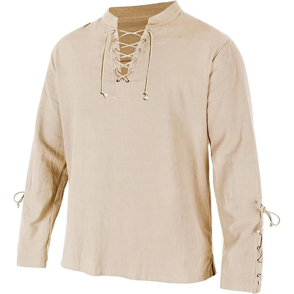 Camisas de manga longa masculi - Medieval Gothic Lace Up Pirate Shirt avaliação e preço