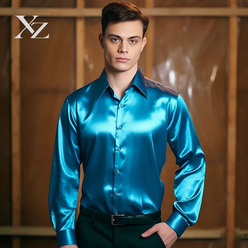 Camisa Social Masculina de Man - Mens Satin Silk Dress Shirt avaliação e preço