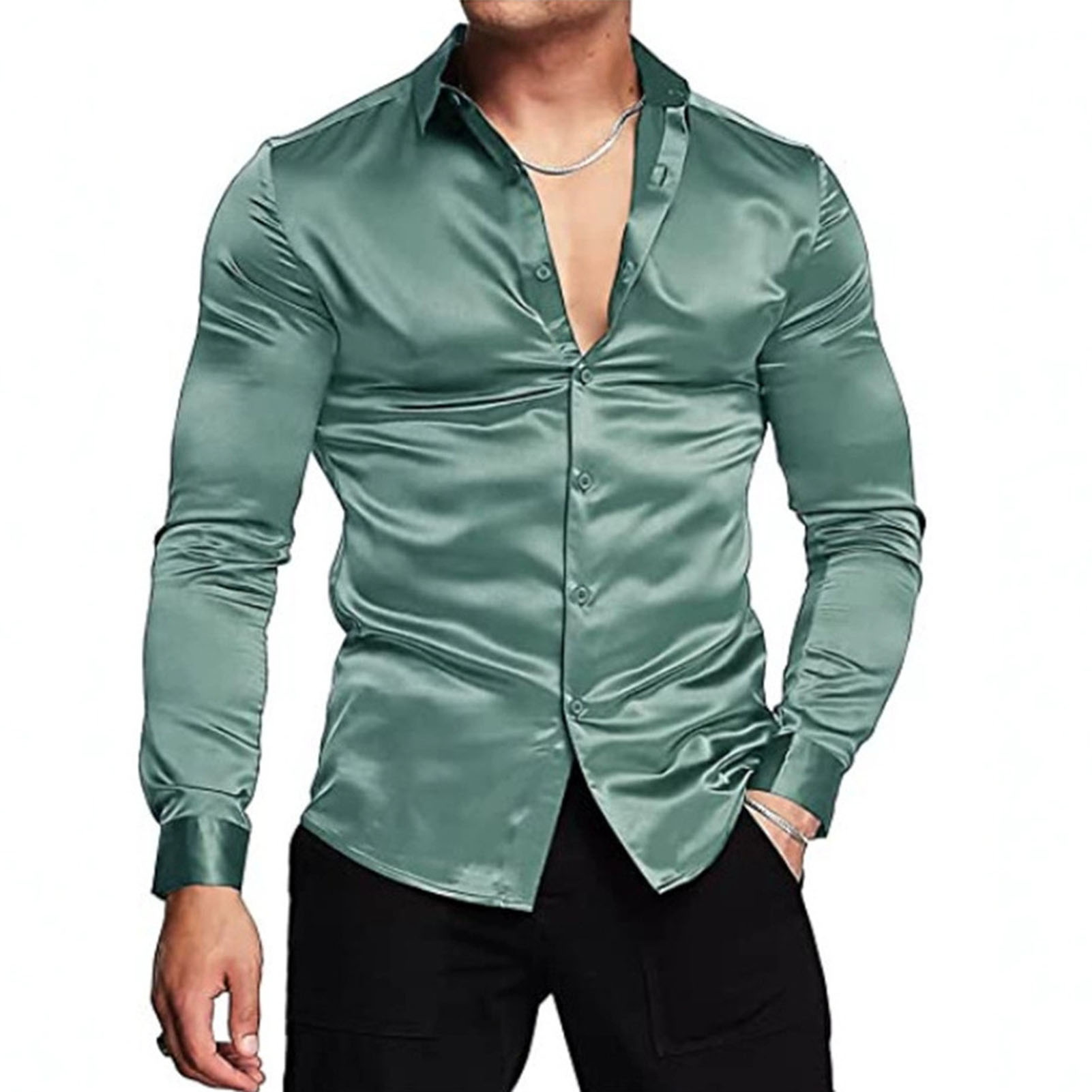 Rosa de seda cetim vestido lux - Mens Satin Silk Dress Shirt avaliação e preço