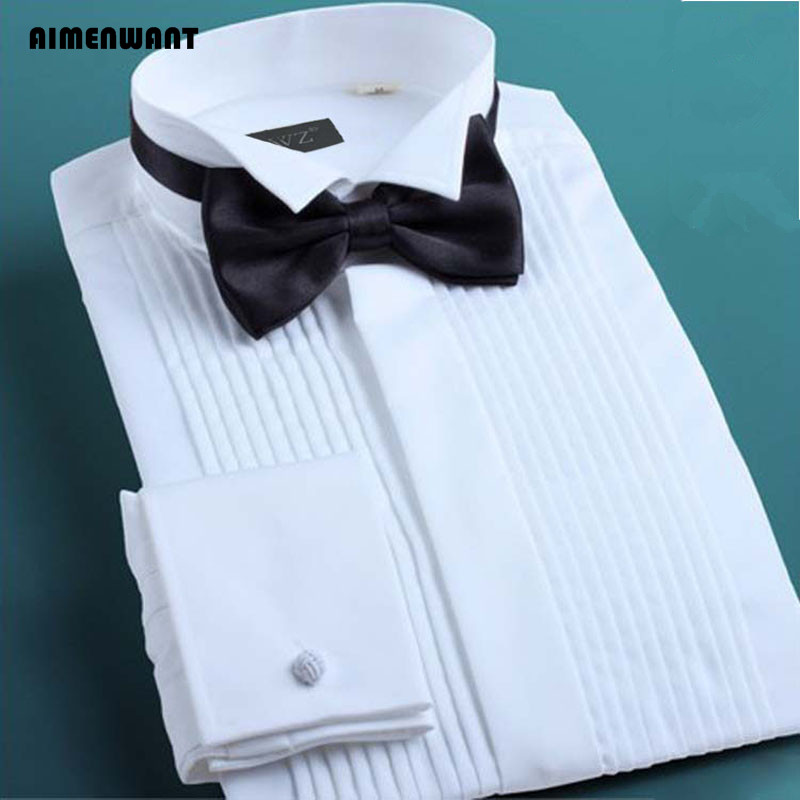 AIMENWANT-camisa smoking branc - Mandarin Collar Formal Shirt Slim Fit avaliação e preço
