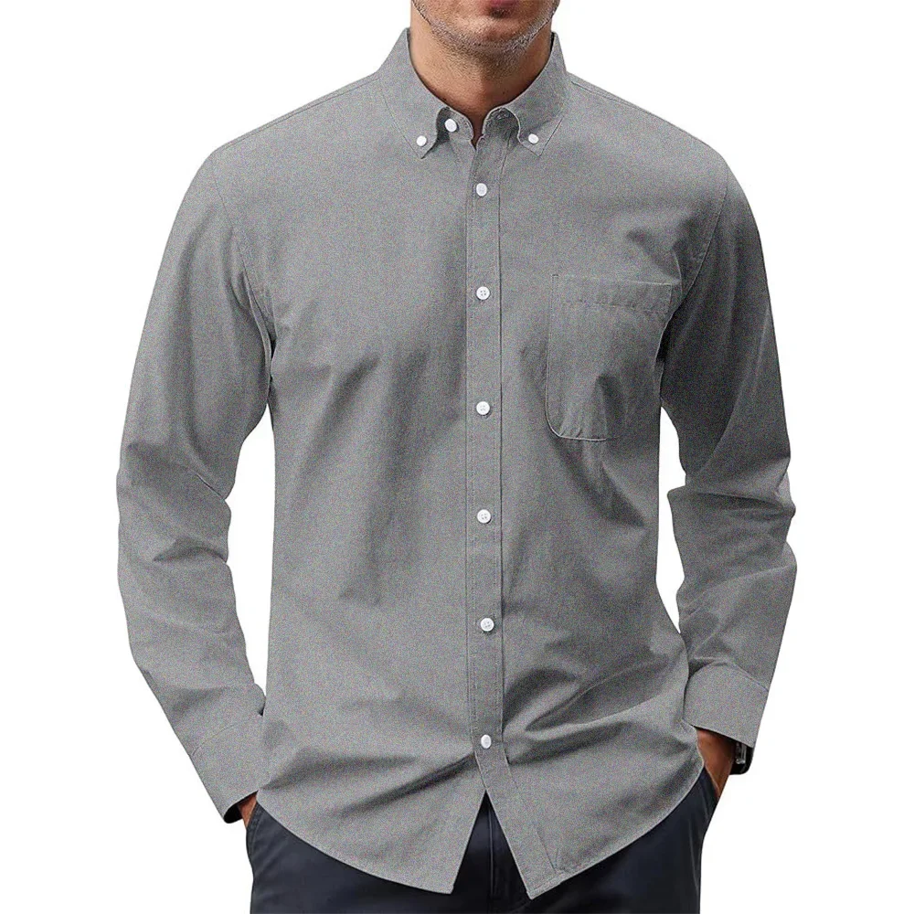 Camisas masculinas de manga co - Oxford Cotton Casual Shirt Business avaliação e preço