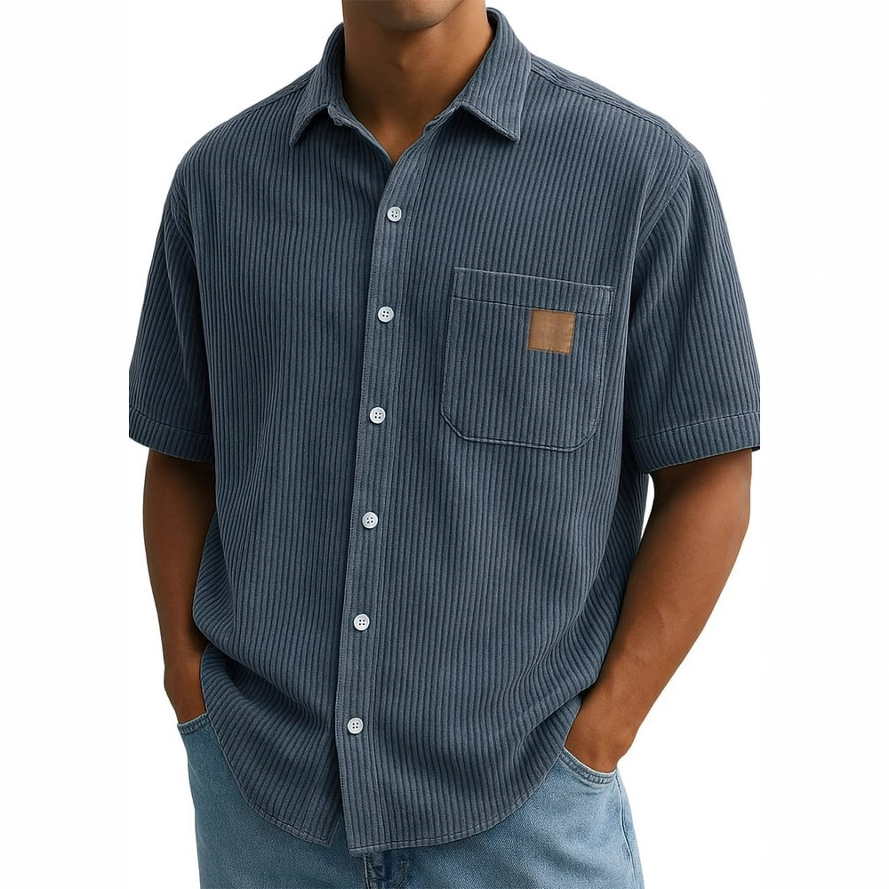 Camisa masculina de manga curt - Corduroy Button Up Shirt Men avaliação e preço